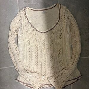 Urban Outfitters Cream and Brown Knit Sweater